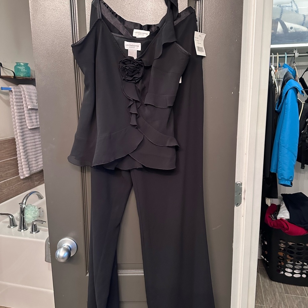 Liz Claiborne Black Jumpsuit with Ruffled V-Neck